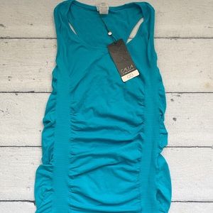 New Calia Tank sleeveless Ruched Size Medium Teal Turquoise Blue Athletic